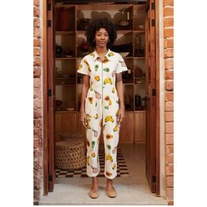 NOBLE Sz L Large Fruit Frutas Print Short Sleeve Adult Jumpsuit Utility Suit